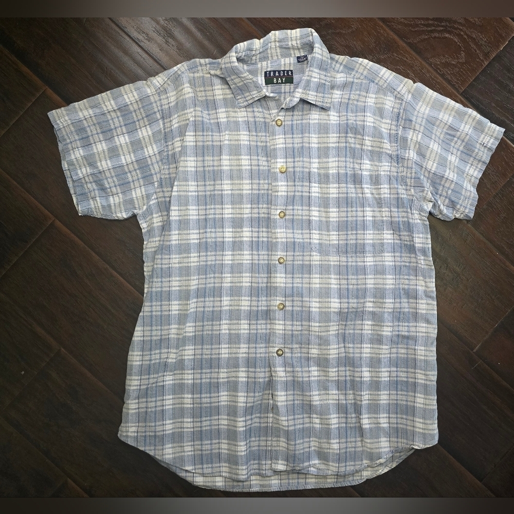 Trader Bay Mens Vintage Short Sleeve Plaid Button Up Top Large